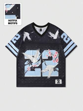 Street Life Herren funkelndes Diamant-Mesh-Splice Athletik Kurzarm T-Shirt Sportjersey