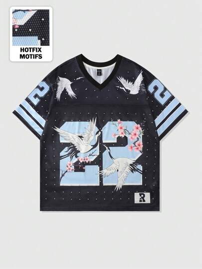 Street Life Maillot de sport à manches courtes pour hommes avec insert en filet pailleté et diamant