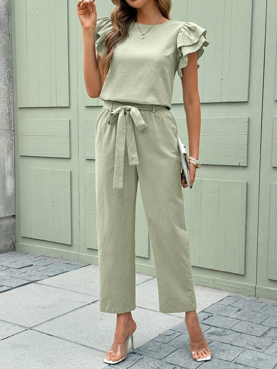 SHEIN Clasi 女士日常两件套服装 - 綠色 - 查看 1