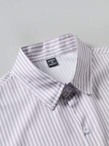 Manfinity Mode 男士条纹印花纽扣前长袖休闲衬衫，春秋 - 彩色 - 查看 4