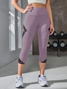 POWERISTA Powerista Kontrastfarbige 3/4 Leggings mit hoher Taille und enger Passform, geeignet für Yoga & Aktivmode, Sommer