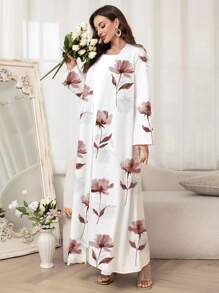 Al Najma Women's Elegant Floral Print Arabic Abaya - Multicolor - View 3