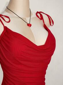 SHEIN ICON Plus Size Spring Break Outfits 3D Floral Decorated Tank Top Mini Red Dress Valentine's Day Outfits Spring Summer Women's Outfits,Club Outfits Women Sexy - Red - View 5