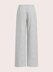 SHEIN EZwear 女式多色针织抽绳阔腿休闲裤 - 灰色 - 查看 5
