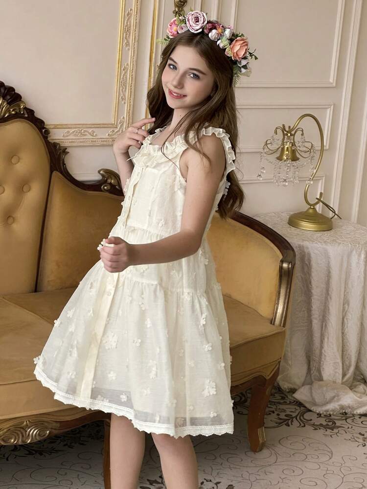 Tween Girls ' Sleeveless Dress With Petal Decoration, Summer,Back To School Clothes
