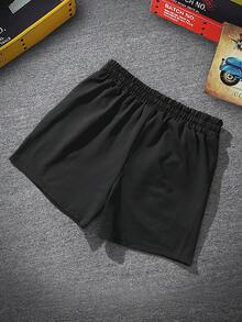 Manfinity Roghcode Men's Solid Color Drawstring Waist Pocket Loose Casual Shorts - Black - View 2