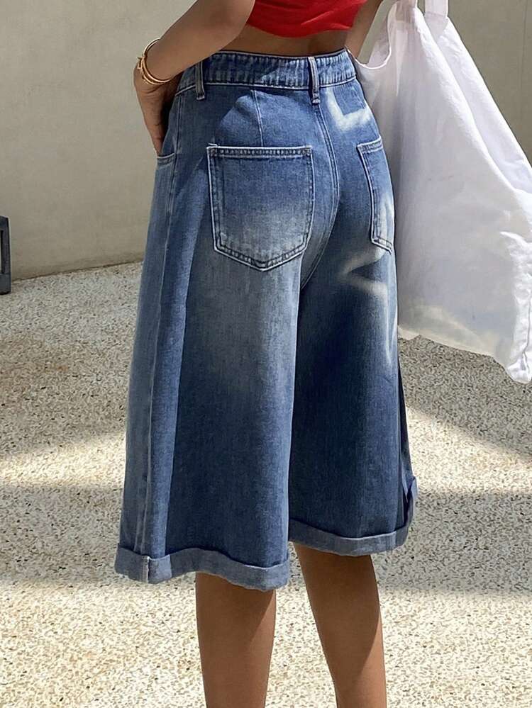 Summer New Loose Casual Straight Washed Women Denim Shorts, 5-Inch Jorts