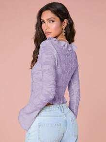 Enchnt 女士优雅纯色镂空荷叶边系带T恤