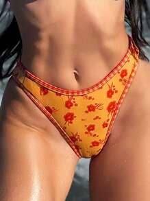 SHEIN Swim Women's Summer Beach Floral Print Bikini Bottom - Orange - View 4