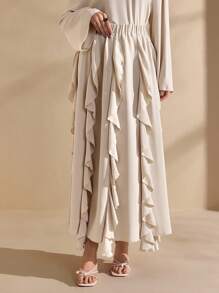 Graceveil Women's Elegant Long Ruffle Hem Modest Skirt, Spring/Summer - Beige - View 4