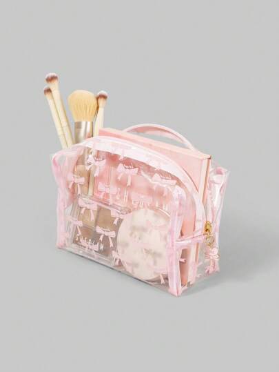 Kawaii Transparent Fashion Cartoon Bowknot Large Capacity Portable Women Organizer Makeup Bag 946665