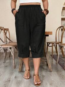 Weeklong Plus SizeCasual Imitation Linen Cropped Pants