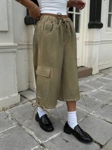 SHEIN EZwear Women's Casual Washed Wide Leg Denim Shorts