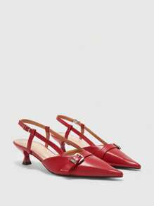 CUCCOO BIZCHIC 女士时尚尖头链条装饰露趾高跟鞋，通勤装