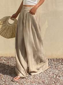 DAZY 扎染宽松度假阔腿裤带口袋，休闲夏季女长裤，教师裤