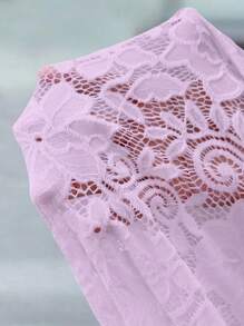 SHEIN LUNE 大码女式优雅休闲蕾丝拼布异质面料夹克 - 淡紫色 - 查看 4
