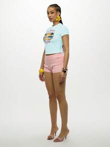 SUMWON WOMEN Las Tropicas Surf Club 婴儿 T 恤复古海滩图案夏季短款上衣复古海岸印花度假装 - 藍色 - 查看 4