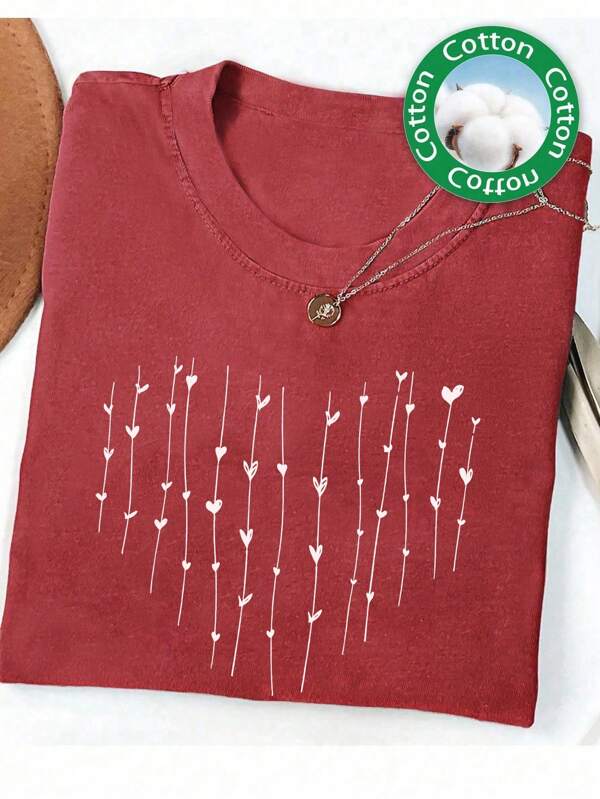® Heart Graphic Shirt,Burgundy,Summer,Casual,Occasion Cute Valentine's Day Shirt,Girl Gift For Loved One,Adorable Christmas Cotton Gift