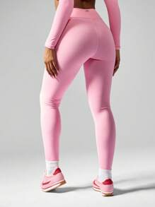Missguided x Playboy Athletic Performance High Rise Leggings Compression Workout Pants Moisture Wicking Running Yoga Fitness Training Activewear Gym Sportswear - Pink - View 2