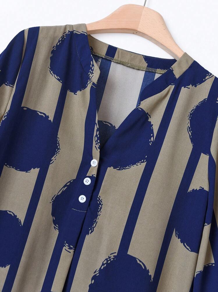 Rusticease Top de Manga Curta com Decote Estepe e Calça Longa com Cintura Elástica para Uso Casual Diário - Azul Marinho - Visão 3