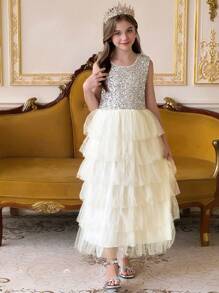 DAZY Girls' Round Neck Sleeveless Mesh Dress, Tween Girl Fall Clothes - White - View 1