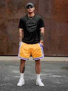 DAZY T-shirt homme style de rue à imprimé lettres noires, t-shirt graphique d'été - Noir - Voir 5