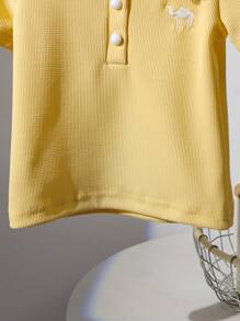 SHEIN Playful Pals Baby Girls' Casual POLO Shirt Tops, Spring/Summer Baby Yellow Shirt Toddler Dress Peter Pan Collar Yellow - Yellow - View 5