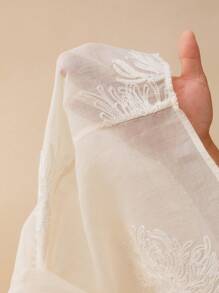Women's Elegant Rhinestone Embroidered Floral Collar Blouse - White - View 7