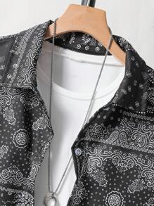 Teen Boy's 3pcs Short Sleeve Shirt, Vest And Shorts Set With Paisley Pattern, School, Campus, College