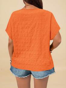 Travachic Plus Size Vacation Batwing Sleeve Textural Round Neck Shirt - Orange - View 6