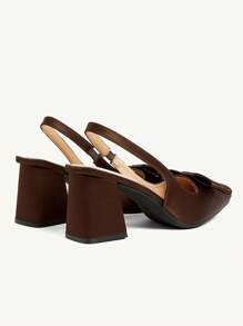 CUCCOO CHICEST 女士优雅方头粗跟一脚蹬高跟鞋，带蝴蝶结装饰，巧克力棕色，适合工作、约会、下午茶，百搭衣橱必备