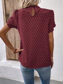 EMERY ROSE Women's Short Sleeve Fashionable Blouse, Suitable For Summer - Burgundy - View 2