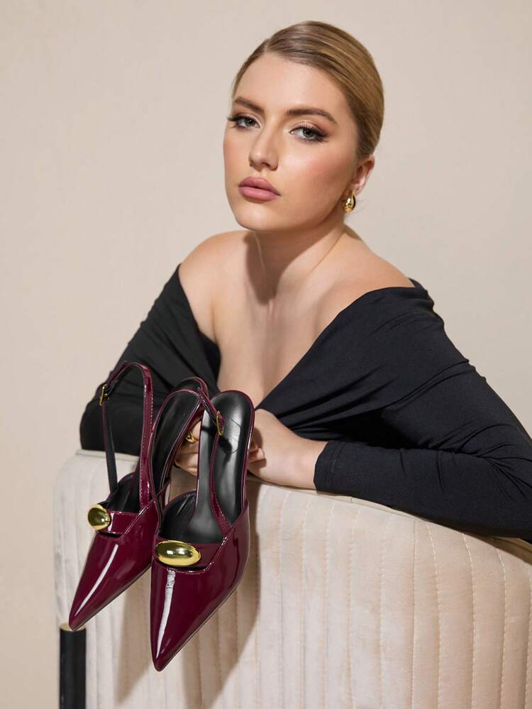 CUCCOO CURVES Women's Fashionable & Comfortable Pointed Toe Wide Fit Low Heel Pumps, Suitable For Commute, Date, Party And Various Occasions