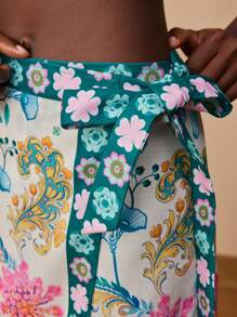 Travachic 女士度假休闲花卉印花裹腰裙，度假风格，波西米亚海滩度假，波西米亚风别致节日海滩夏季裙，毕业典礼，生日，海滩必备，机场，俱乐部，乡村 - 彩色 - 查看 4