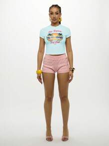 SUMWON WOMEN Las Tropicas Surf Club 婴儿 T 恤复古海滩图案夏季短款上衣复古海岸印花度假装 - 藍色 - 查看 3