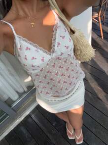 SHEIN SunnyBelle 花卉印花可爱风格女式吊带背心，夏季上衣 - 彩色 - 查看 1