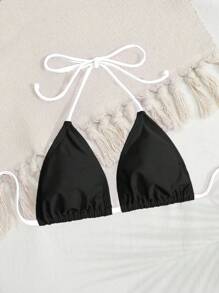 Swim Basics Women's Halter Neck Swimwear Top, Fashion Summer Swimwear - Black and White - View 5
