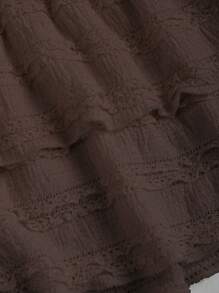Sweetra 纯色荷叶边双层下摆半身裙，休闲度假风 Y2K 迷你短裙 - 棕色 - 查看 3