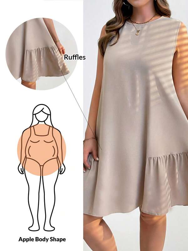 SHEIN Essnce Plus Size Women's Summer Casual Vacation Loose And Comfortable Khaki Vest Dress, Summer Women's Clothes,Summer Short Skirts, Teacher's Clothes, Beach Women's Clothes