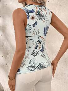 SHEIN Clasi 女式扇形领花卉印花上衣 夏季、度假、牛仔风