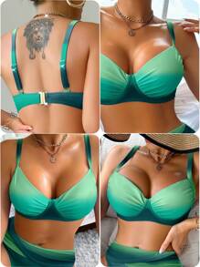 Swim DD+ Women's Gradient Ruched Swimsuit Bikini Top For Holiday & Beach For Summer Beach Vacation - Multicolor - View 9