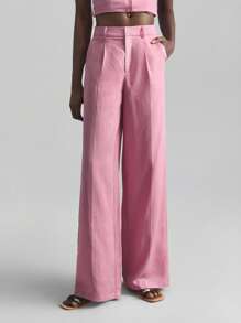 Ontre 2025 Women's Summer Linen Trousers, Pink Minimalist Fashion Suit Pants, Suitable For Commuting, Vacation, Comfortable And Refreshing Summer, Beach Resort, Music Festival, Teacher Wear - Pink - View 1