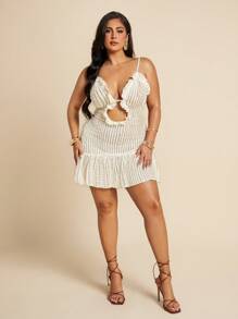 SHEIN BAE Vestido mini com recorte de renda floral vazada para mulheres plus size, para primavera/verão, 4 de julho, roupa de praia, roupa de aeroporto, roupa de festival, formatura, roupas de verão para mulheres, blusas para sair, roupas de rave, roupas de festa sexy para mulheres, roupas de aniversário, roupa country para mulheres, vestido de convidada de casamento, roupas de verão para mulheres, roupas de férias, vestido de formatura, roupas de férias à noite, amarelo manteiga