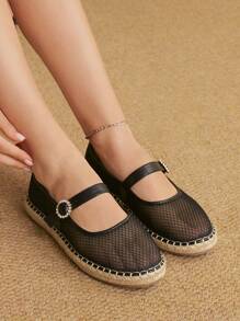 Styleloop Women's Round Toe Flats Net Design Fashion Beach Resort Comfortable Casual Shoes - Black - View 1