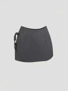 Sweetra A-Line Mini Skirt With Bowknot Waist & Side Slit For Women, Stylish Design, Spring/Summer - Dark Grey - View 5