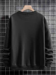 SHEIN Cottnline Men's Round Neck Hand Print Oversized Sweatshirt - Black - View 2