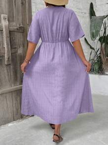 SHEIN VCAY Robe décontractée à manches courtes en chauve-souris à encolure en V unie pour femmes de grande taille - Parme - Voir 2