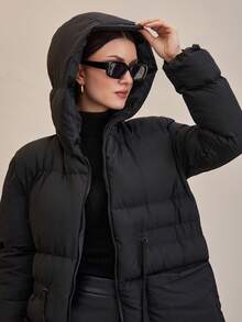 EURMUSE Casual Style, Keep Warm Feature Waterproof Long Line Patch Pocket Detailed Maxi Oversized Padded Coat Long Puffer Coat Women Long Hooded Coat Long Winter Coat Women Womens Long Coat Long Winter Jacket Women Womens Winter Coats - Black - View 8