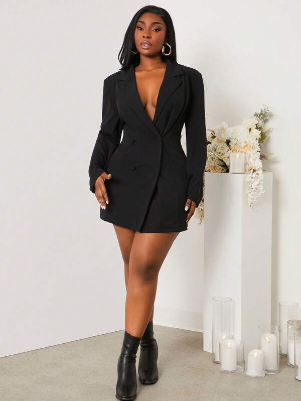 SHEIN SXY Plus Size Women Sexy Double Breasted Blazer Dress