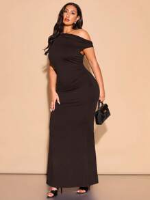 SHEIN BAE Váy maxi xếp nếp bất đối xứng cỡ lớn dành cho nữ, trang phục thanh lịch khi đi chơi, dự tiệc, hẹn hò, câu lạc bộ, Halloween, ngày lễ tình nhân, trang phục dự tiệc cưới, xuân/hè, váy maxi - Cà phê nâu - Xem 5